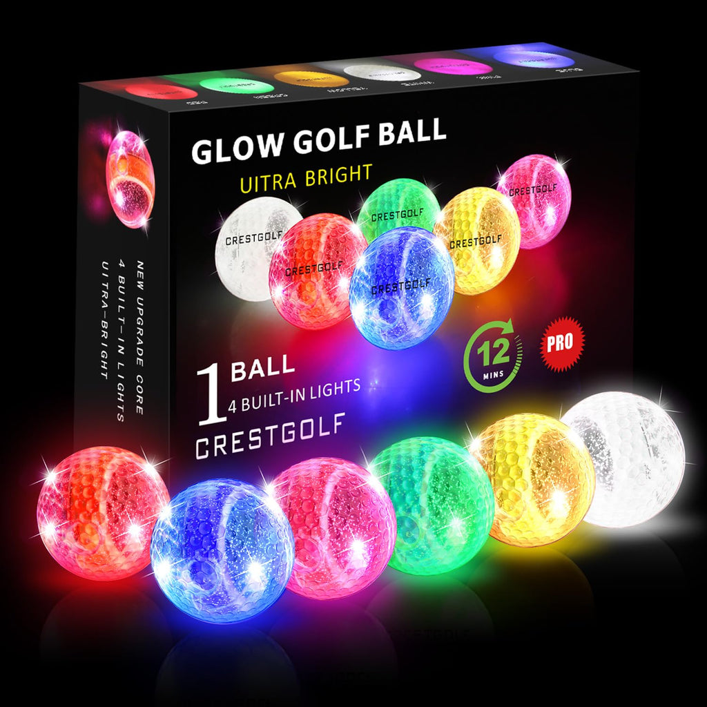 Crestgolf Glow In The Dark Golf Balls,Glow Golf Ball With 4 Light Sources Super Bright In Dark Light Up Led Golf Balls For Night