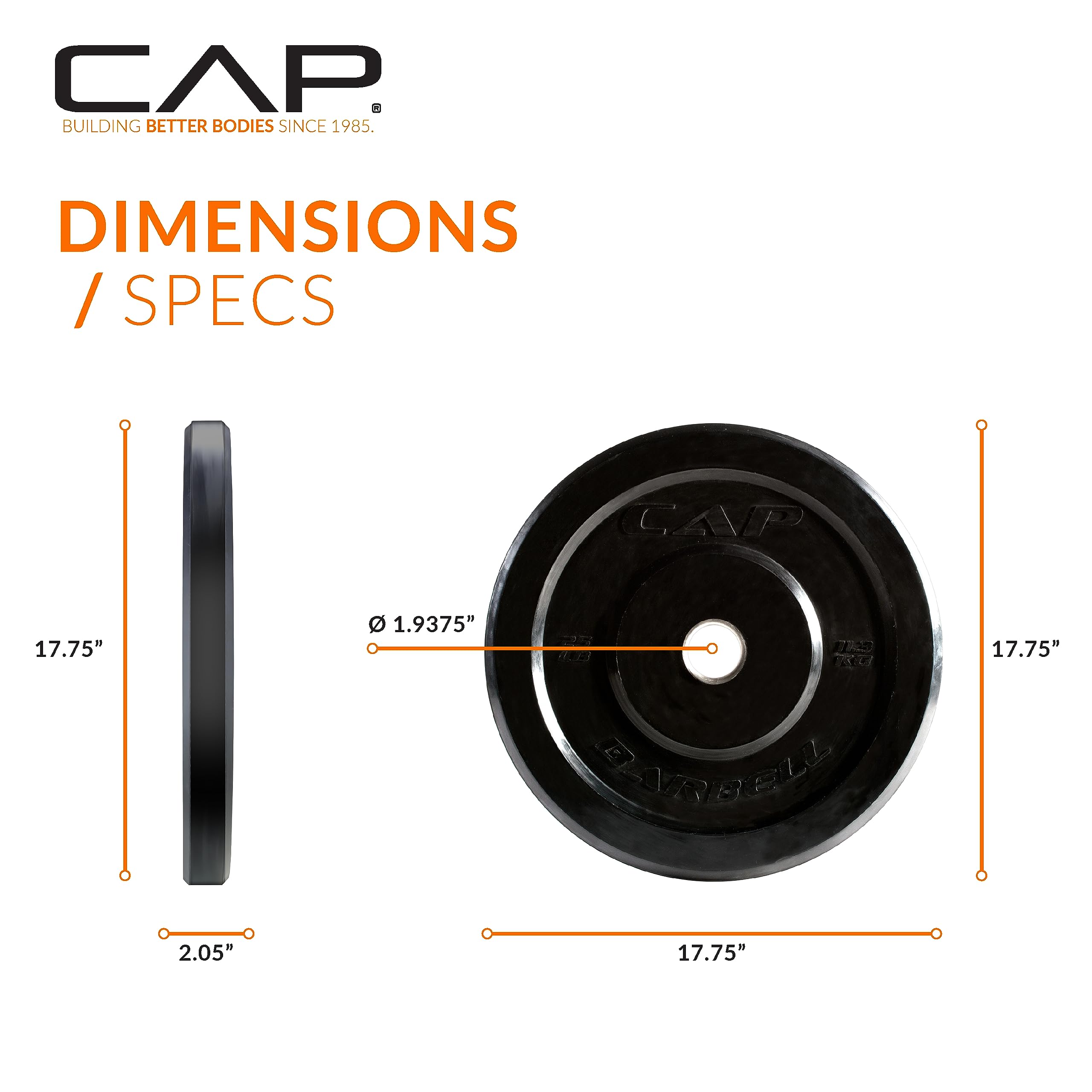 Cap Barbell Better Olympic Bumper Plate Set, Black, 25 Lb Pair