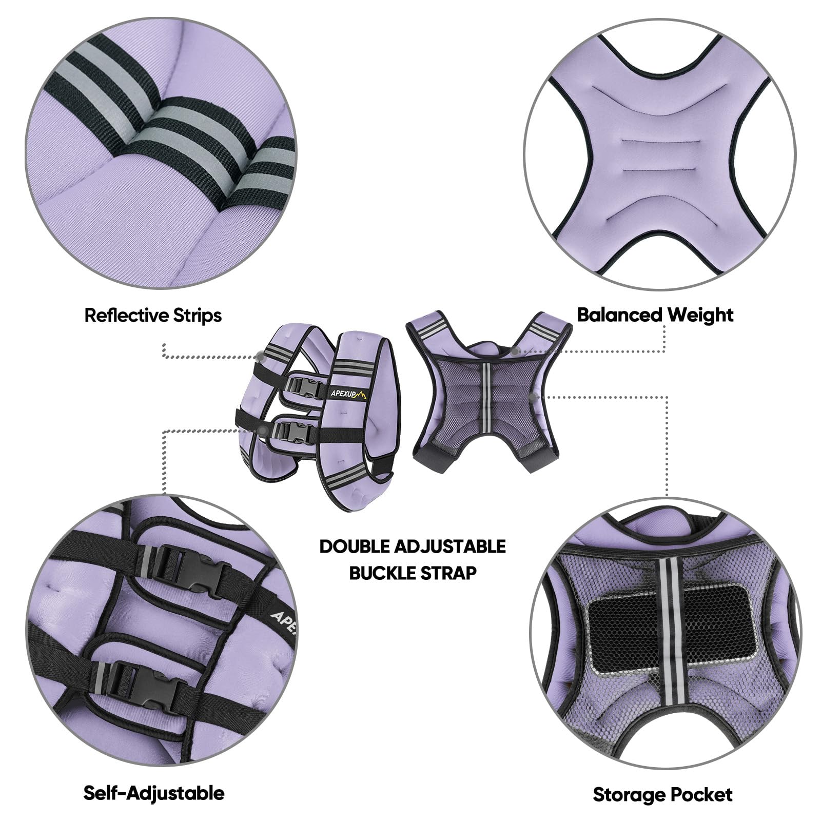 APEXUP 15lbs Weighted Vest Men Women, Weight Vest for Women Workout Equipment for Strength Training Running (Pastel Purple)