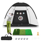 Golf Net, 10X7Ft Golf Practice Net With Tri-Turf Golf Mat, All In 1 Home Golf Hitting Aid Nets For Backyard Driving Chipping Swi