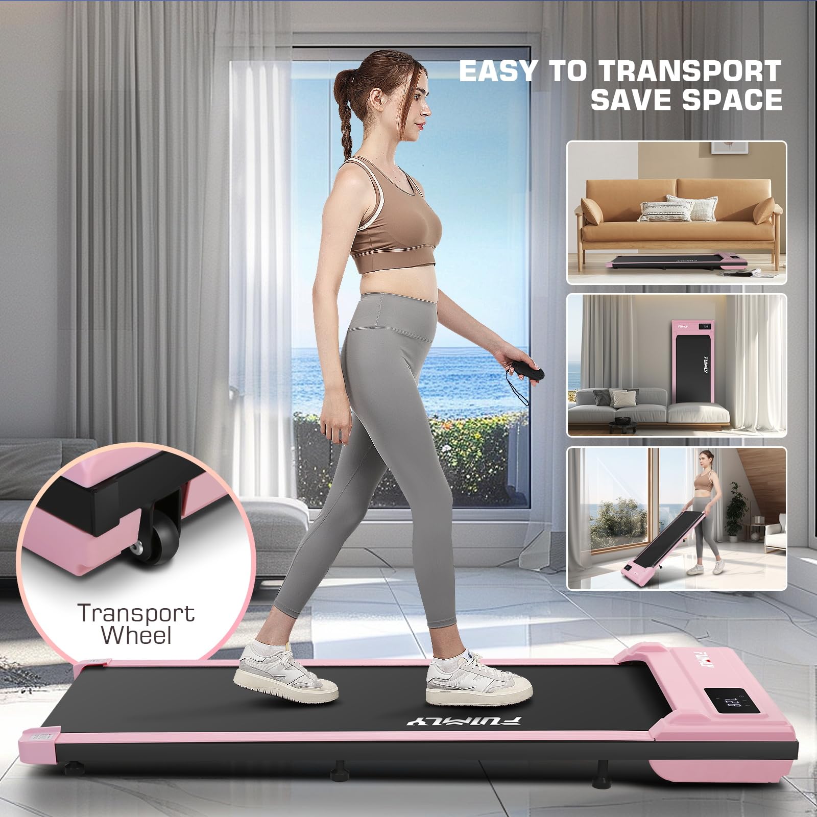 Under Desk Treadmill, Expert Of Wooden Walking Pad, Walking Jogging Machine With Remote Control, Installation-Free