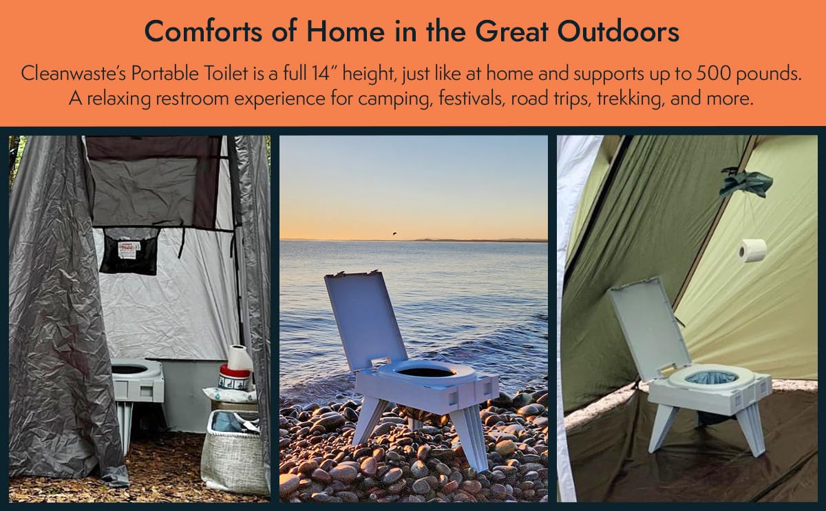 Cleanwaste Go Anywhere Portable Folding Toilet - Plus Bonus Original Wag Bag Kit - Camping, Travel, Medical, Emergency