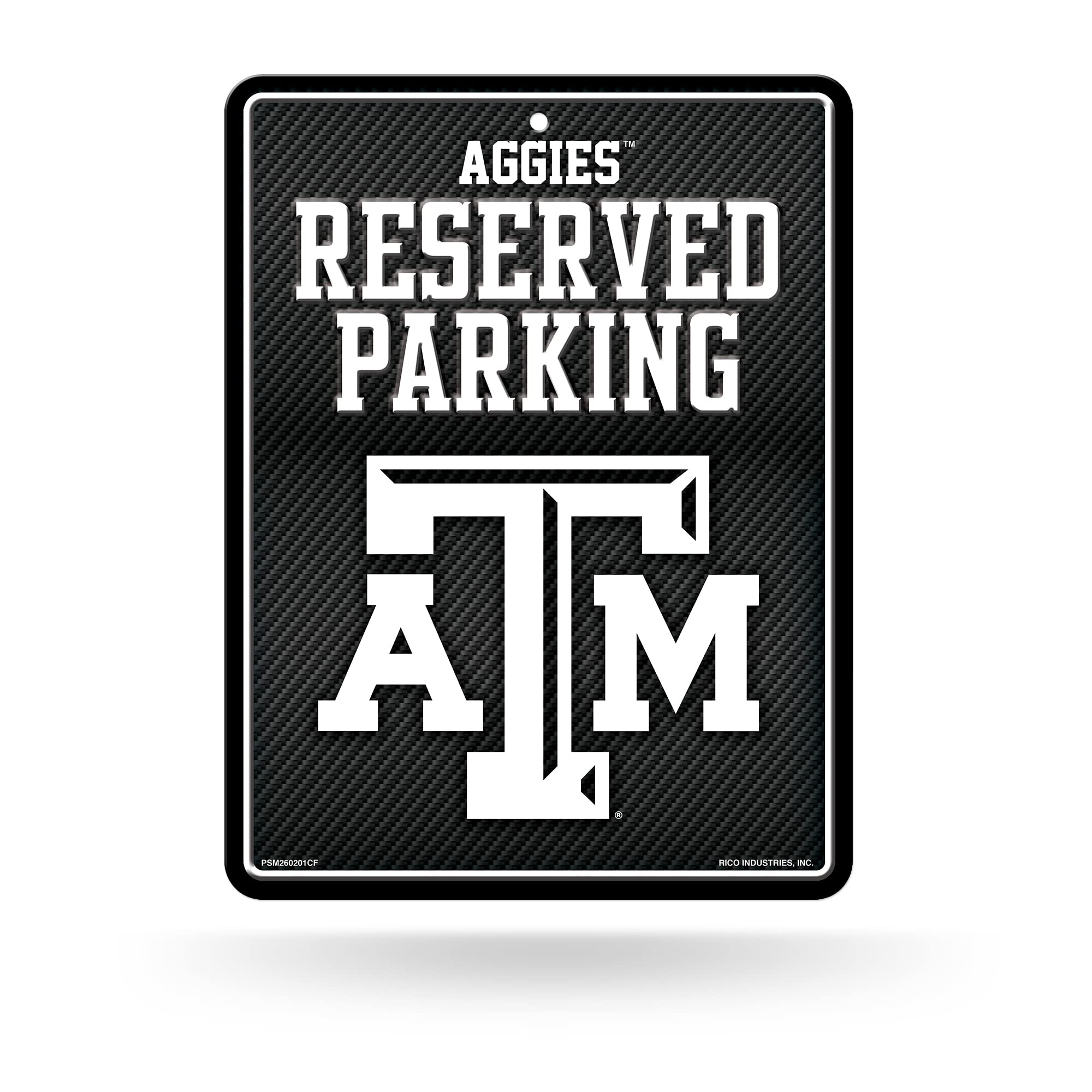 Rico Industries NCAA Texas A&M Aggies Metal Parking Sign 8.5 x 11 Carbon Fiber Metal Parking Sign - Great for Man Cave, Bed Room