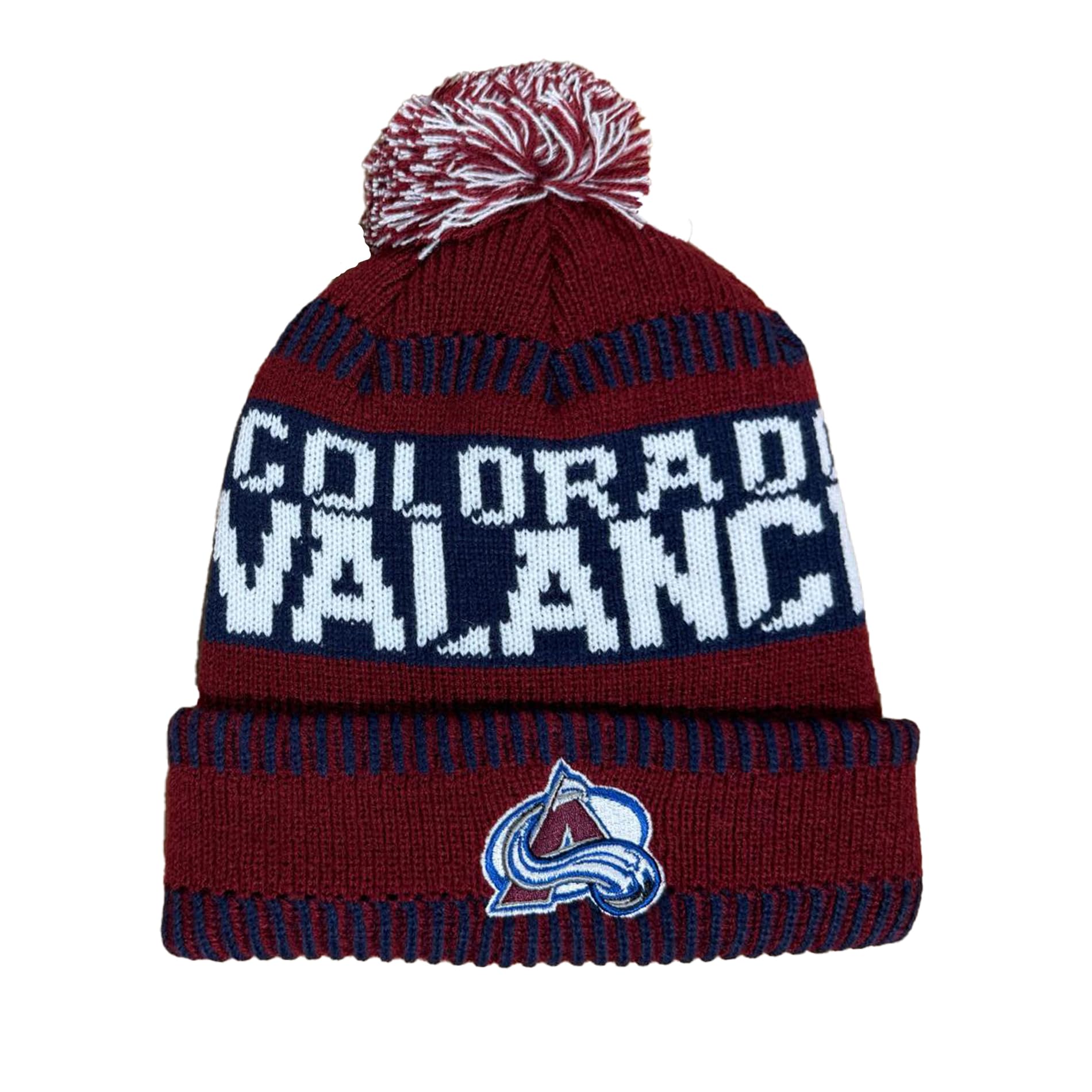 Outerstuff Nhl Kids Youth 8-20 One Size Team Color Primary Logo Sports Tech Knit Cold Weather Hockey Pom Beanie Hat - Colorado A