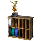 Mygift 12 Compartment Rustic Burnt Solid Wood Wall Mounted Dual Display Martial Arts Belt Holder With Top Trophy Storage Shelf I