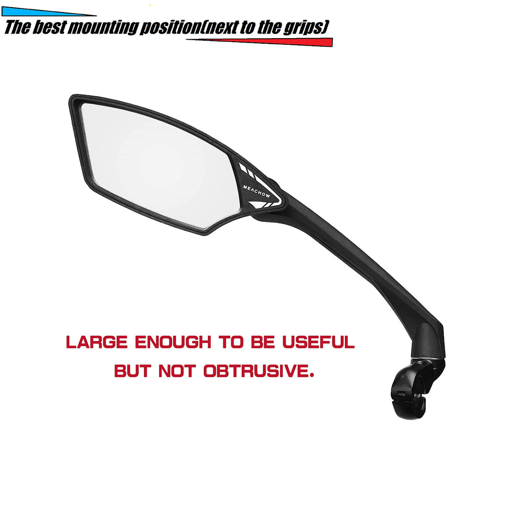 Meachow New Scratch Resistant Glass Lens,Handlebar Bike Mirror, Rotatable Safe Rearview Mirror, Bicycle Mirror, (Silver Left Sid