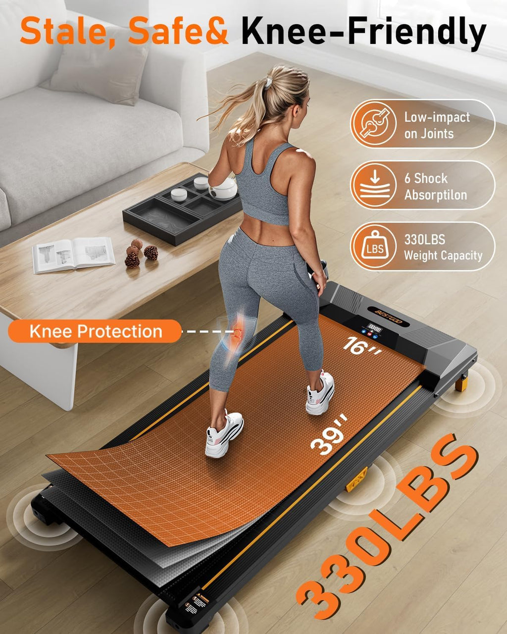 Walking Pad Treadmill, Bestgod Incline Under Desk Treadmill 330Lbs Capacity, 2.5Hp Portable Treadmills For Home, Compact Treadmi