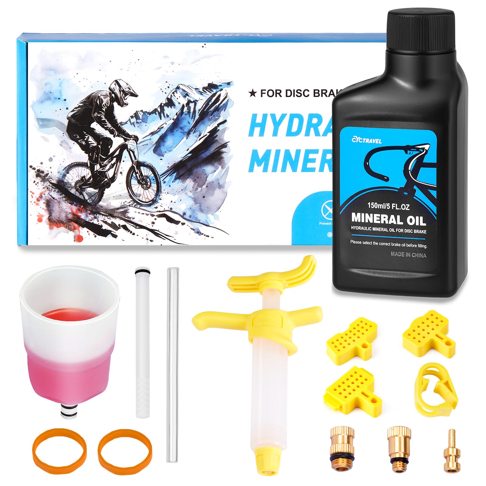 cyctravel Brake Bleed Kit for SHIMANO Hydraulic Brakes. Bicycle Hydraulic Brake Bleed Kit Including 150ML Mineral Oil Brake Flui