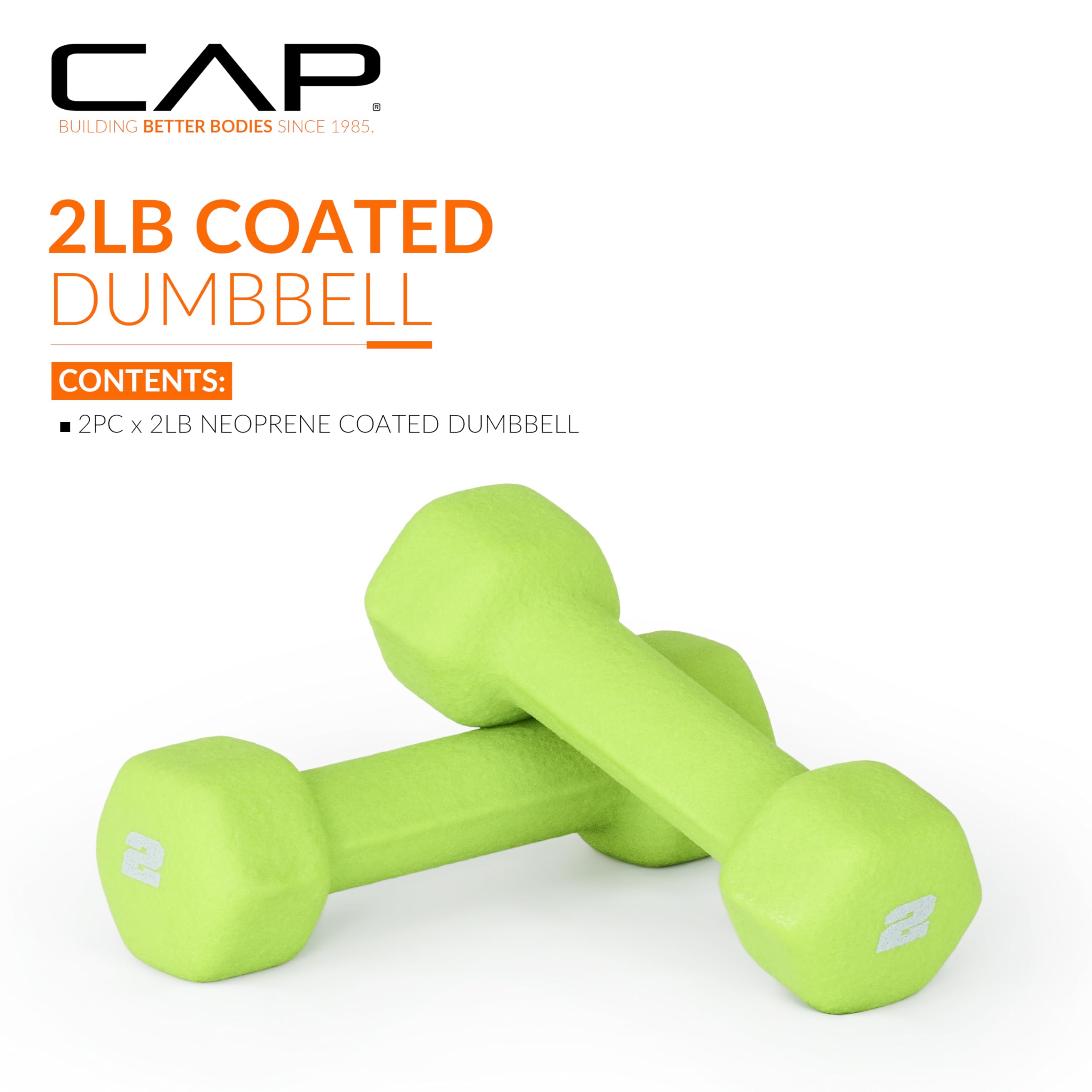 Cap Barbell Neoprene Dumbbell Weights, 2 Lb Pair, Chartreuse