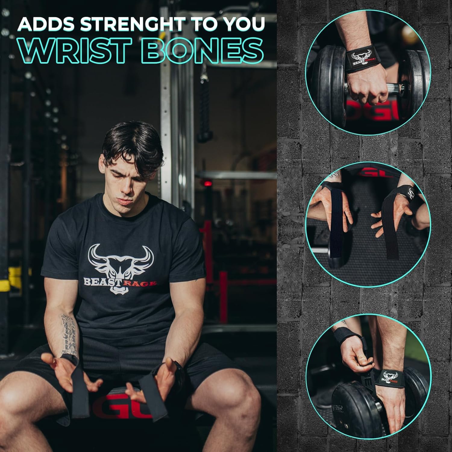 Beast Rage Lifting Wrist Straps For Weightlifting, Weight Lifting Straps Gym Power Workouts Lifting Straps Padded Cotton Men Wom
