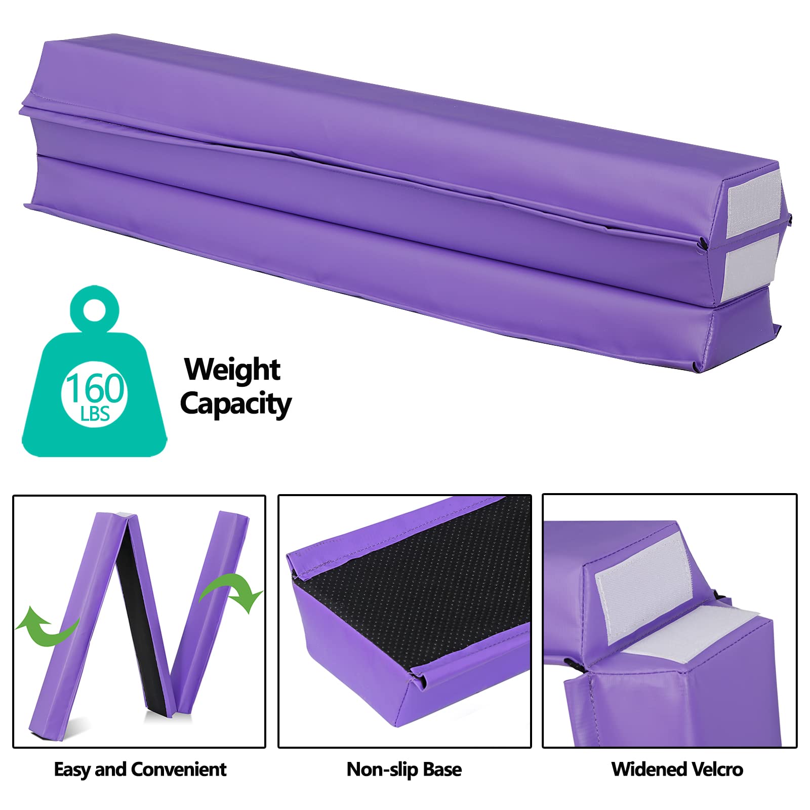 Zeny 9Ft Folding Gymnastics Balance Beam Low Floor Balance Beam Bar With Anti-Slip Base Extra Firm Foam Walking Beams Home Balan