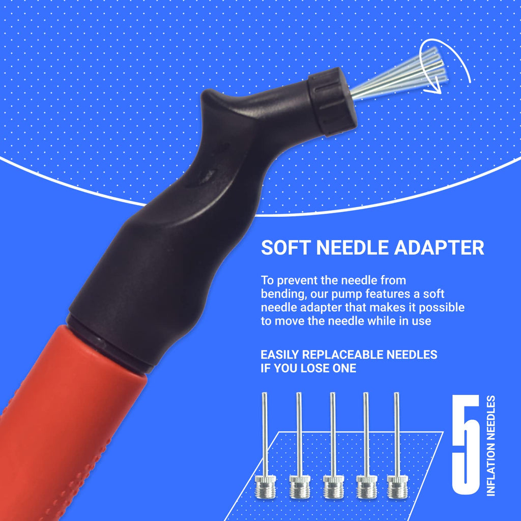 Sportbit Ball Pump For Sports Balls - Push & Pull Inflating System - Hand Pump For All Exercise Balls - Volleyball Pump, Basketb