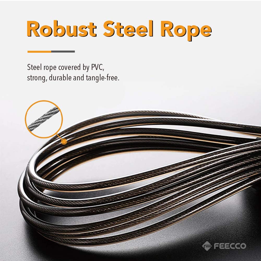 Feecco 1/2 Lb Weighted Jump Rope For Boxing, Cardio, Crossfit Workout, 8~11Ft Range Adjustable Length Steel Ropes With Ball Bear
