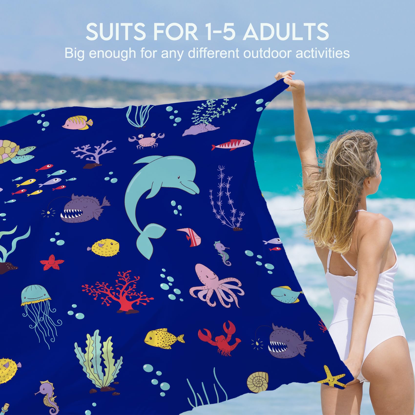 Bydoll Beach Blanket Waterproof Sandproof 78''  81'' 1-5 Adults Oversized Lightweight Large Picnic Mat Waterproof Sandproof Blan