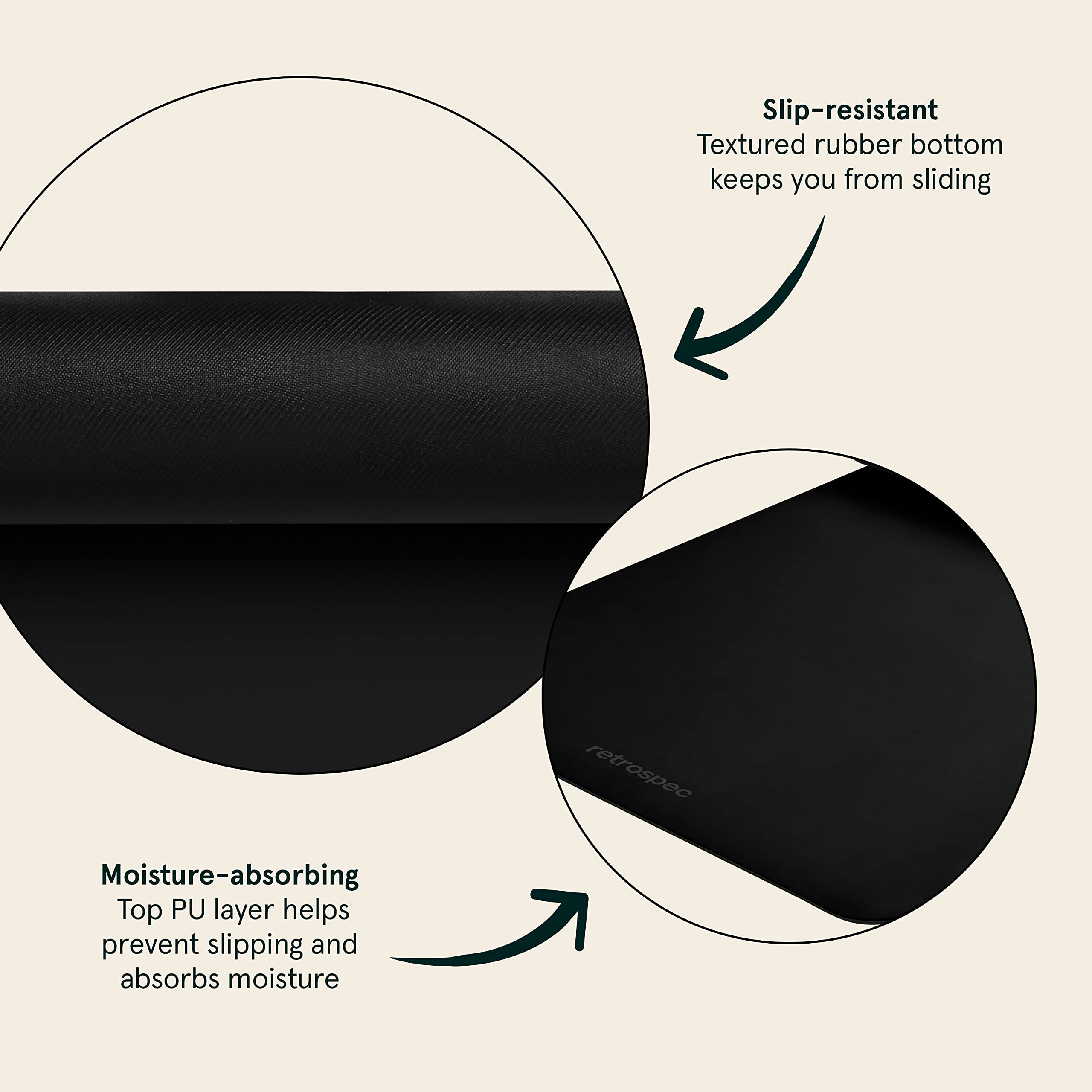 Retrospec Laguna Yoga Mat For Women & Men - Thick, Non Slip Exercise Mat For Home Workout, Black