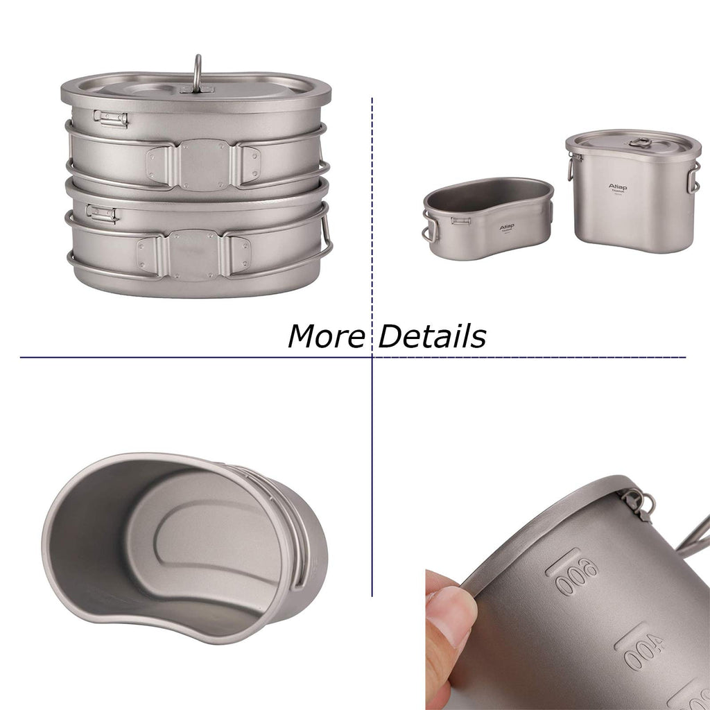 Atiap Titanium Canteen Mess Kit With Folding Handle Hanging Ring Ultralight Portable For Lunch Outdoor Camping Hiking