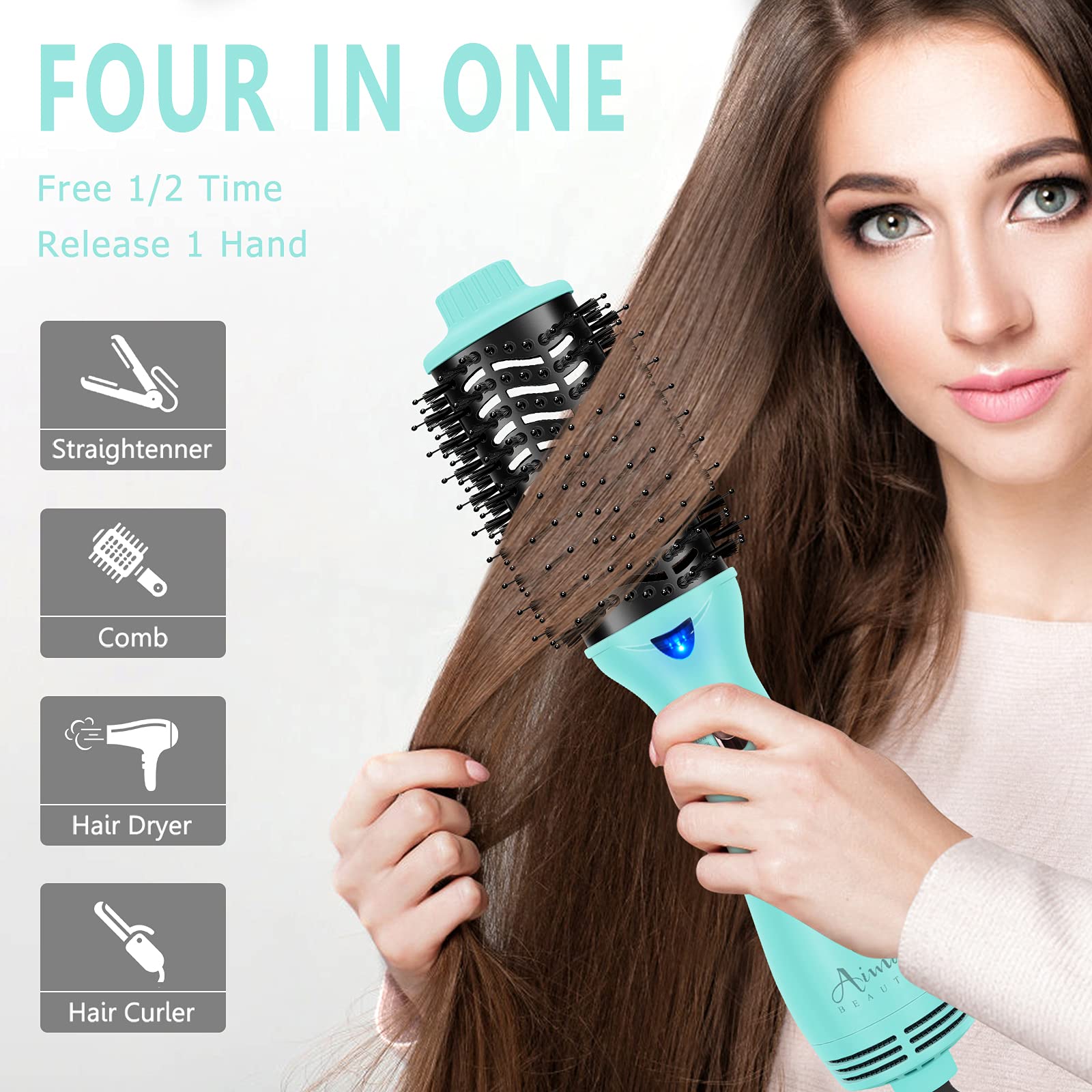 Hot Air Brush, Aima Beauty Professional One Step Hair Dryer  Volumizer 4 In 1 Upgrade Anti-Scald Negative Ionic Technology For A