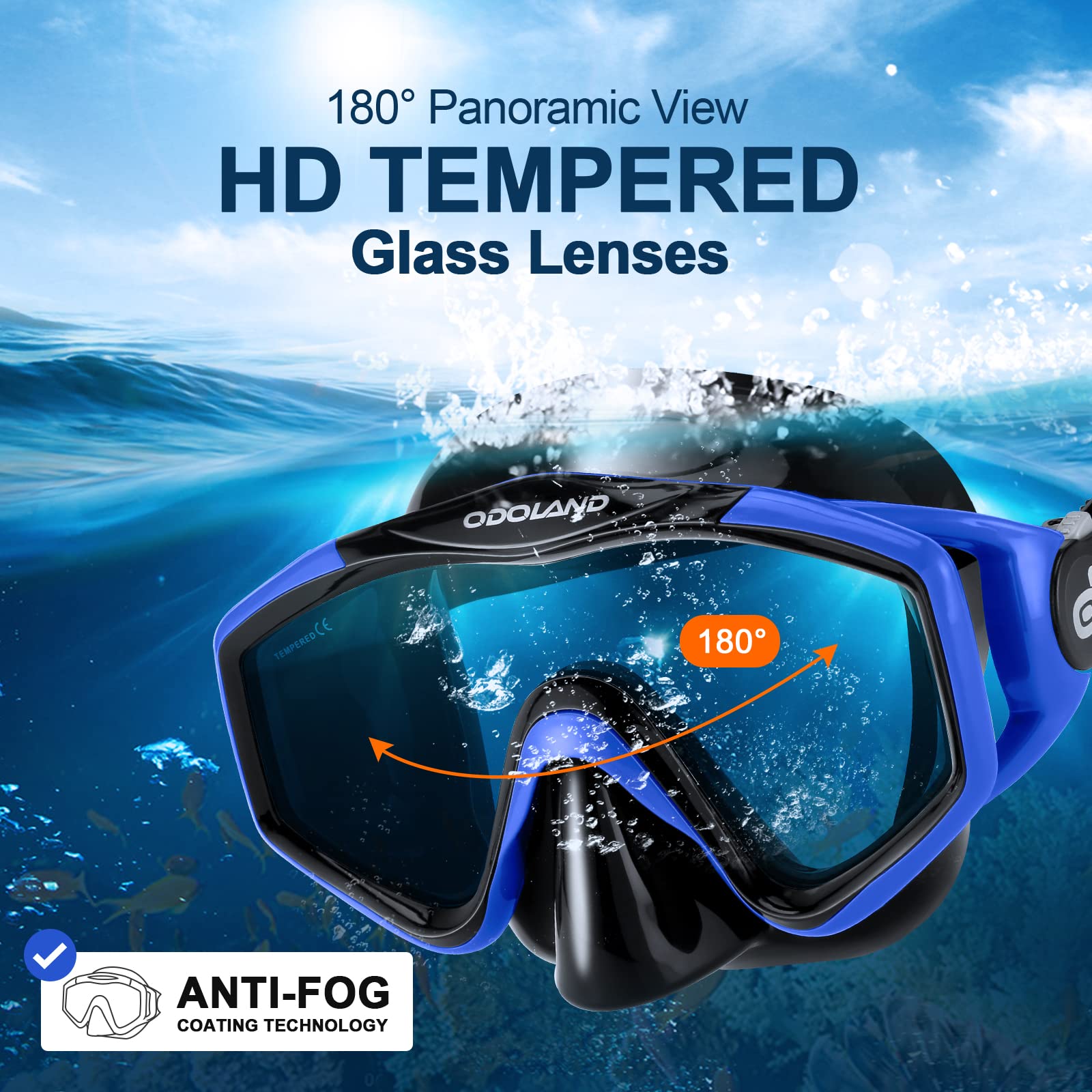 Odoland Kids Snorkeling Packages Snorkel Set, Anti-Fog And Anti-Leak Dry Top Snorkel Mask With Adjustable Swim Fins For Boys And