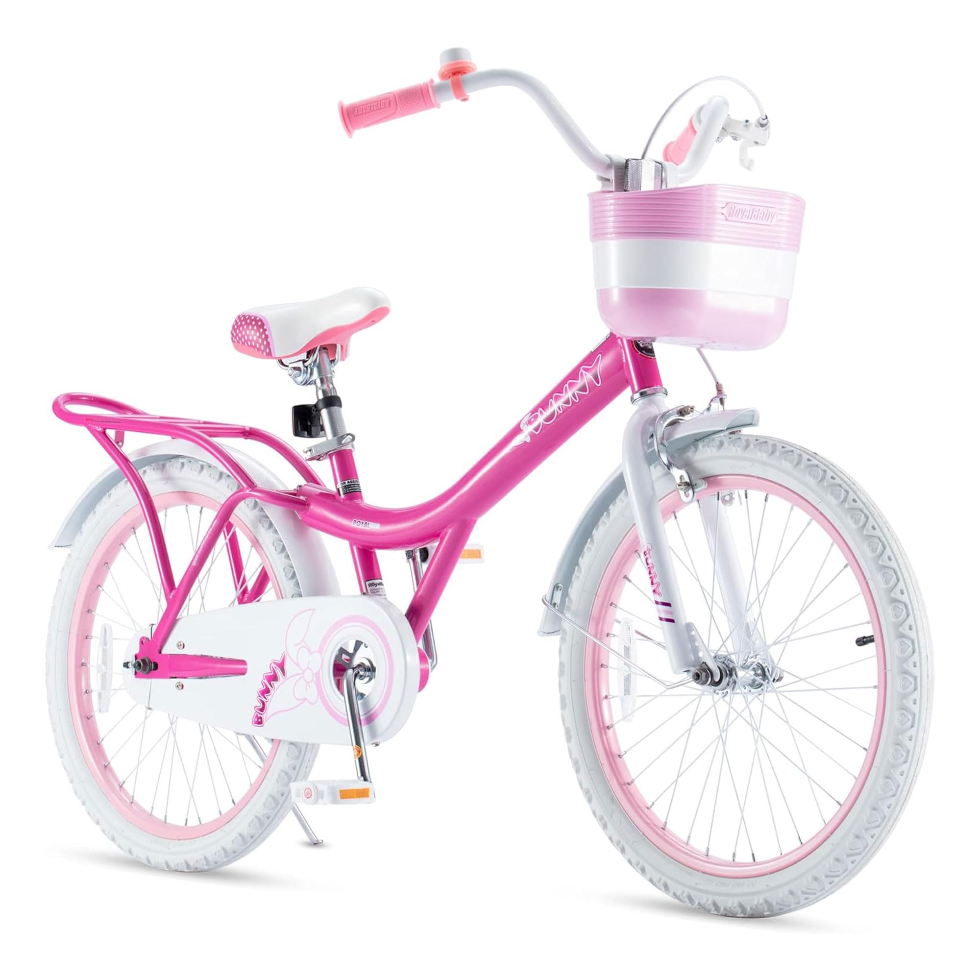 Royalbaby Princess Girl Children'S Bicycle Outdoor Ride-On Bike With Kickstand, Adjustable Seat, And Basket, 20 Inch, Bunny/Fuch