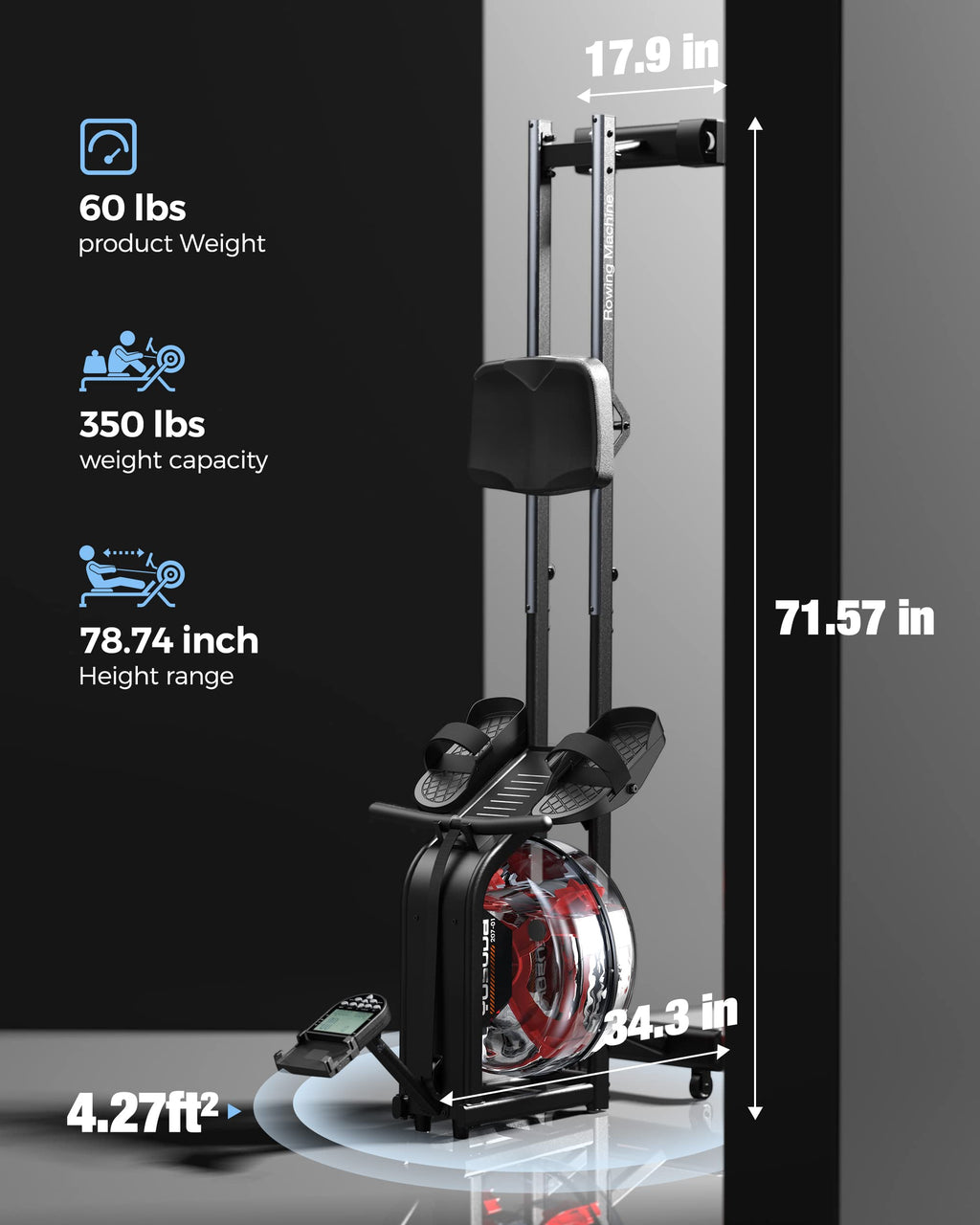 Yosuda Water Rowing Machines With Bluetooth-Water Rowers 350Lbs Weight Capacity For Home Use With Smooth Aluminum Dual Slide Rai