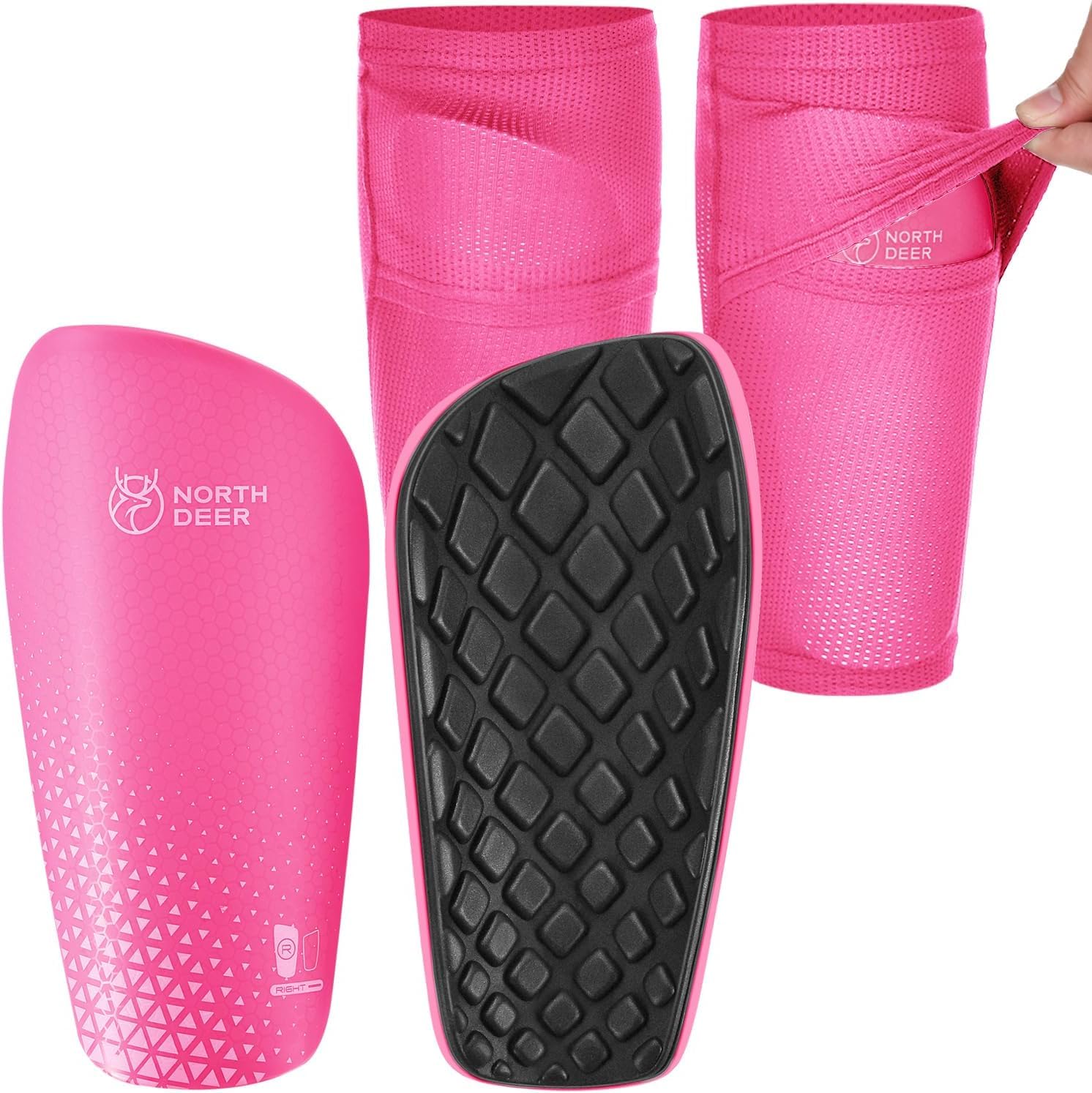Soccer Shin Guards for Boys incl. Sleeves with Optimized Insert Pocket - Protective Soccer Equipment for Kids Girls (Pink L)