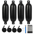 Garvee Dock Bumpers, 4.5/5.5/6.5/8.5 Boat Fenders for Docking, 4 Pack Ribbed Fender with Center Holes, Boat Fender Kit with Rope