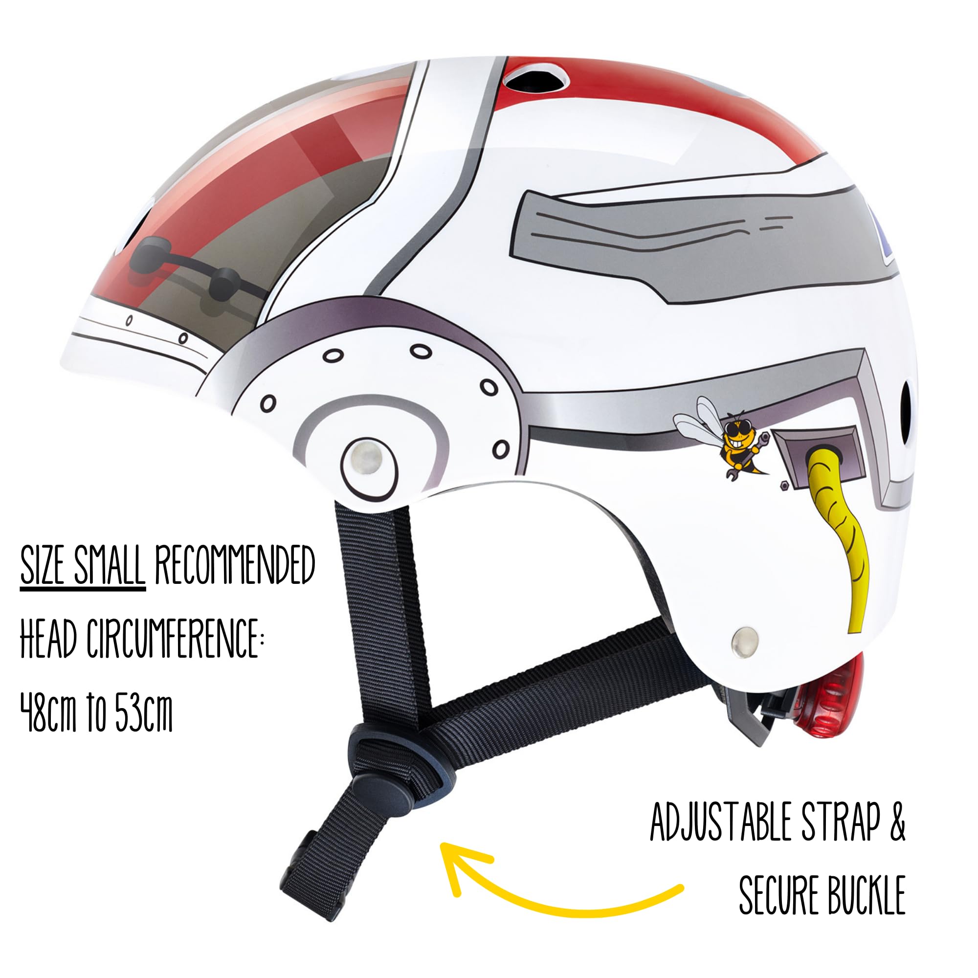 Hornit Mini Lids Kids Helmet. Fully-Adjustable Multi-Sport Hard Shell Helmet With Rear Safety Light, Small, Major Tom
