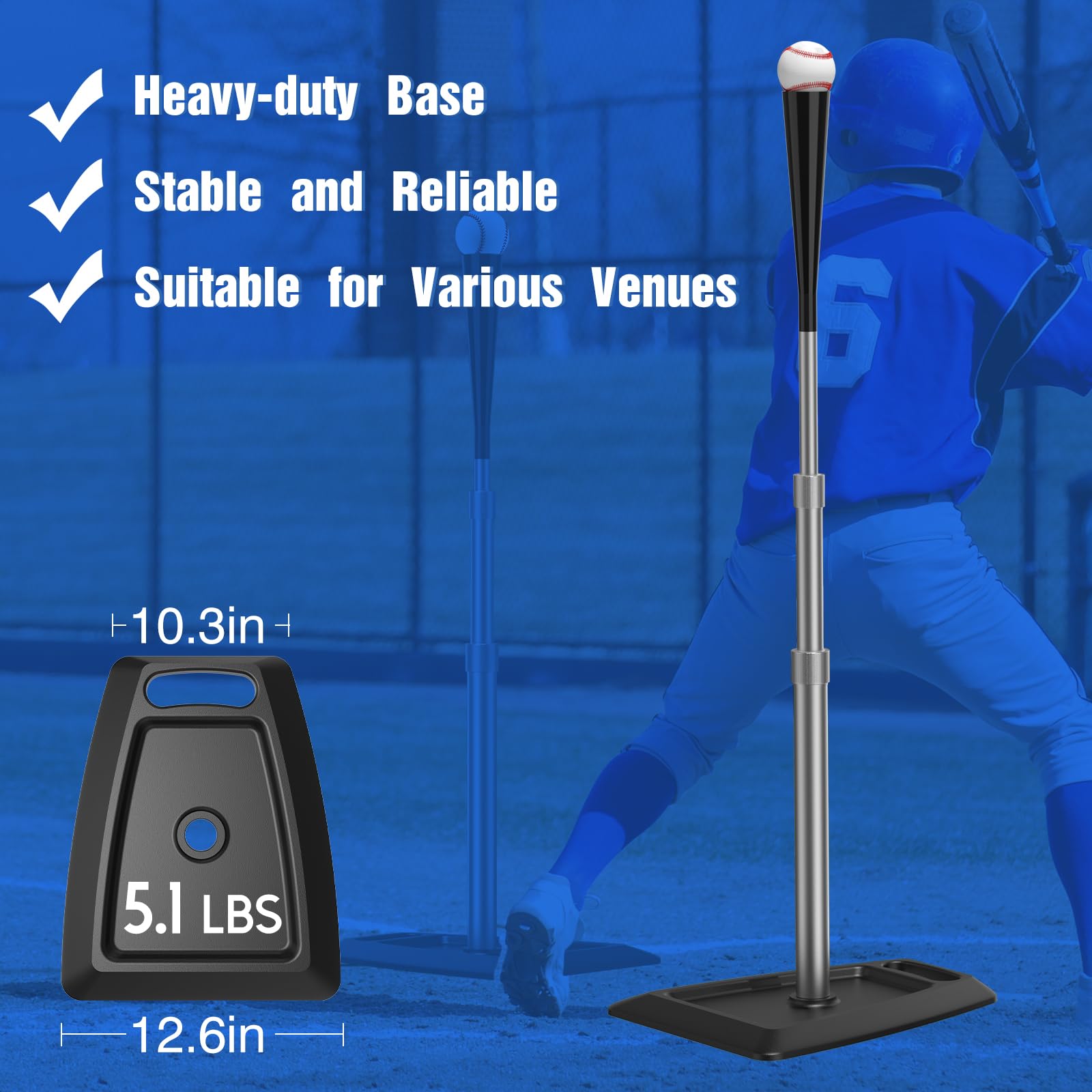 Portable Batting Tee For Baseball/Softball, Tees Height Adjustment From 24-45 Inch, Baseball Tees For Hitting With Heave Duty Ba