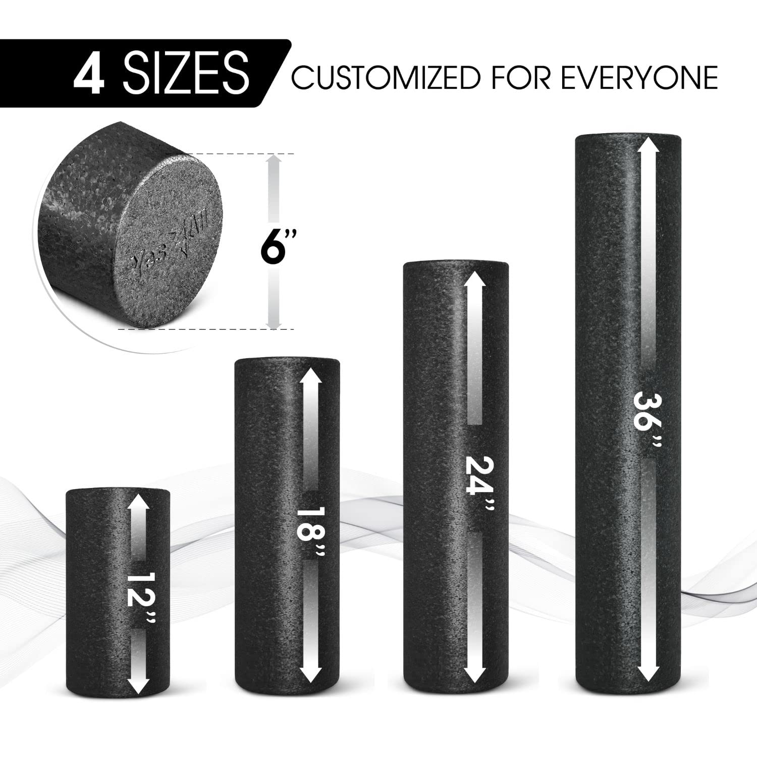 Yes4All High Density Foam Roller For Back, Variety Of Sizes & Colors For Yoga, Pilates - Black - 12 Inches