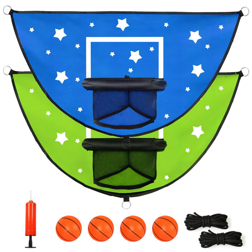 2PCS Large Star Print Trampoline Basketball Hoop Set 35.4   19.7  with 4 Mini Balls and 1 Pump-Indoor & Outdoor Game-Easy to Ins