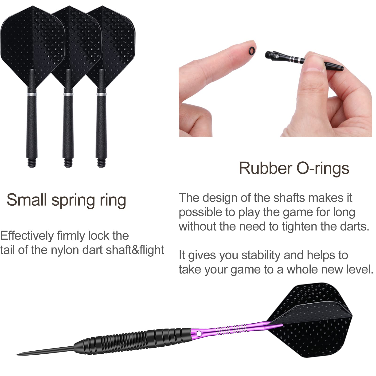 Sanfeng Steel Tip Darts Set For Dartboard, Professional Darts With Metal Tip 22 Grams Purple Aluminium Shafts 9 Flights 50 Rubbe