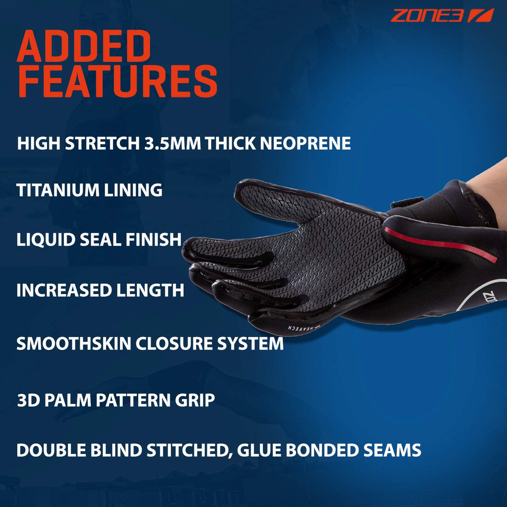 Zone3 Neoprene Heat-Tech Warmth Swim Gloves For Men/Women Open Water Swimming, Diving, Snorkeling Thermal Wetsuit Gloves/Unisex