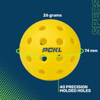 Pckl Optic Speed Pickleballs  Indoor & Outdoor  4 Balls  Built To Usapa Specifications (Outdoor Yellow)