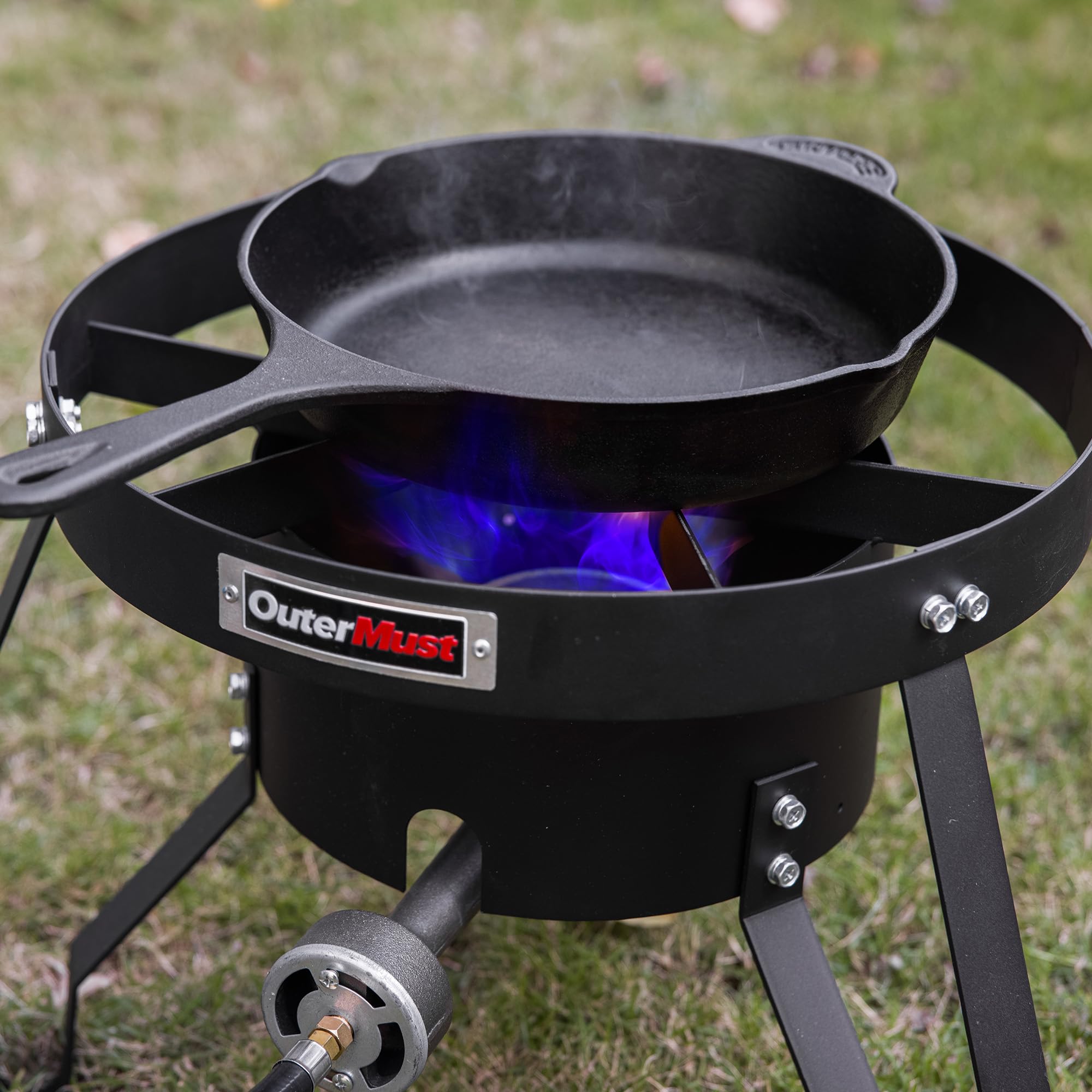 OuterMust Gas Stove Propane Burner with Regulator and Cast Iron Braided Holes (single) for Outdoor Cooking, Camping and Seafood
