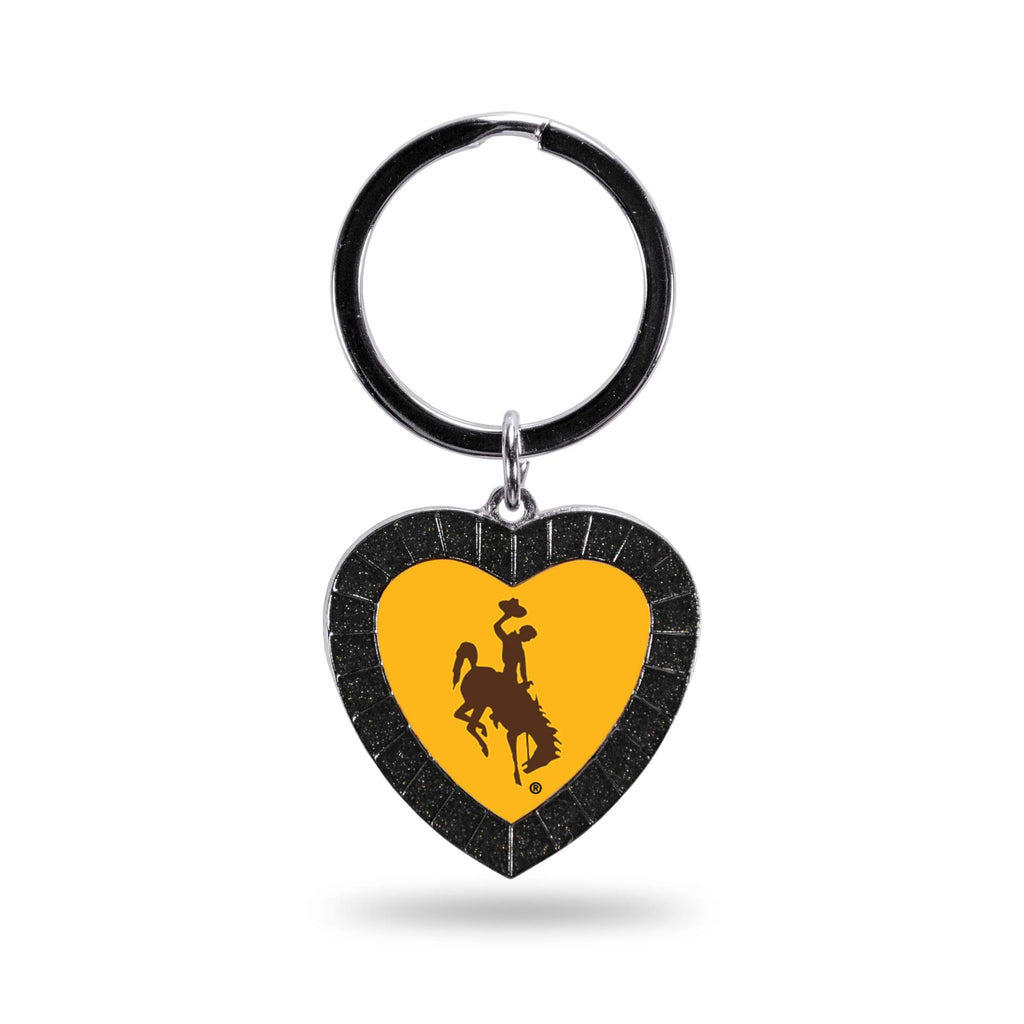 Rico Industries Ncaa Wyoming Cowboys Ncaa Rhinestone Heart Colored Keychain, Black, 3-Inches In Length
