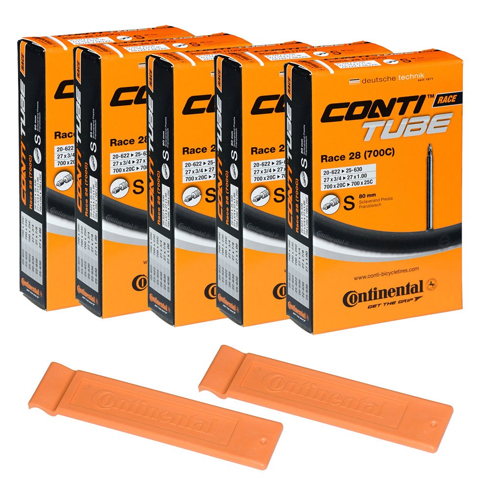 Continental Bicycle Tubes Race 28 700X20-25 S80 Presta Valve 80Mm Bike Tube Super Value Bundle (Pack Of 5 Conti Tubes & 2 Conti 