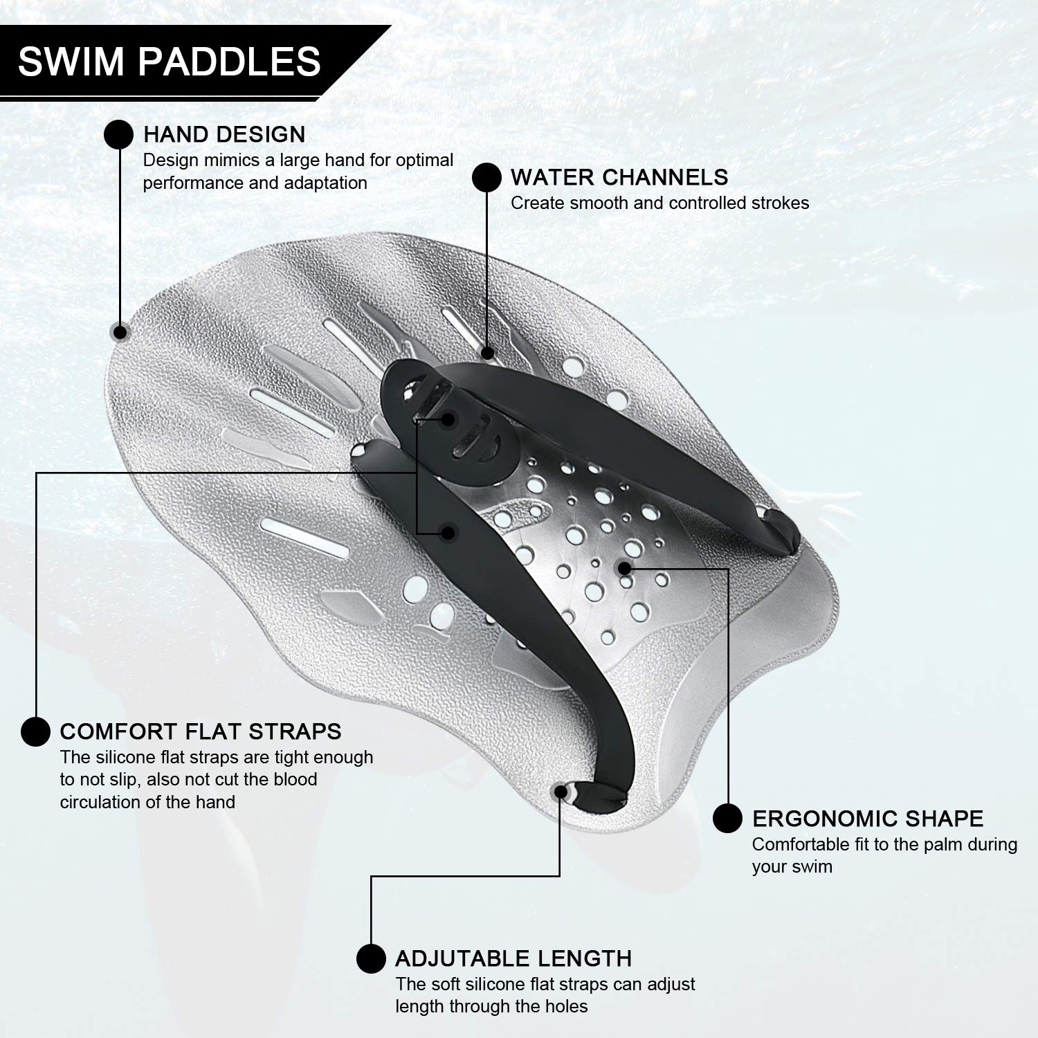 Santtop Contour Swim Paddles Hand, Swim Training Hand Paddles With Adjustable Straps, Swimming Hand Paddles For Women And Men, C