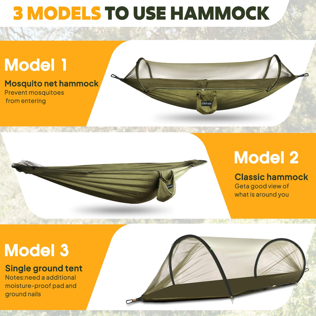 Chihee Ultra-Light Travel Camping Hammock Pop-Up Net Hammock 660Lbs Load Capacity,Breathable,Quick-Drying Parachute Nylon 2 Prem