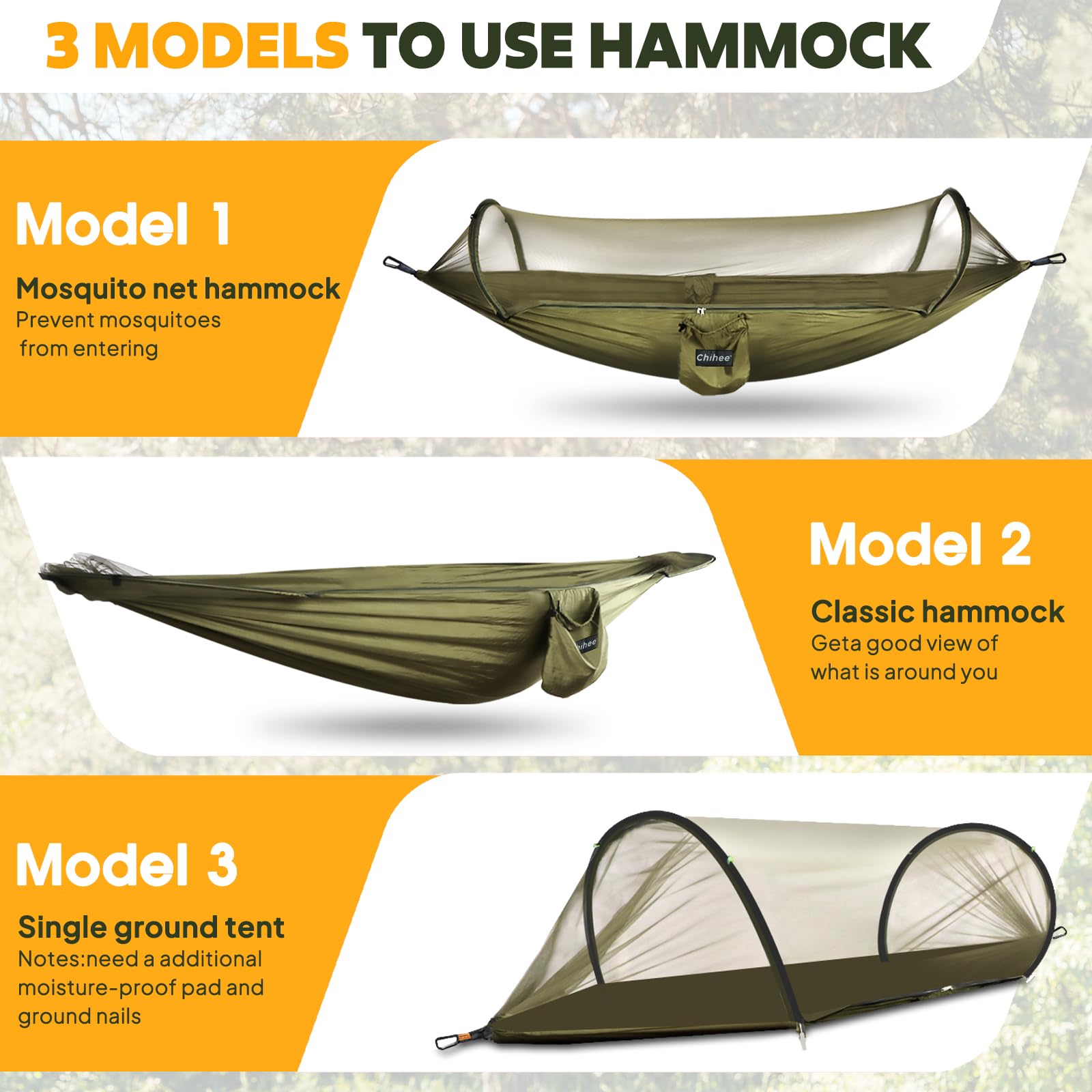 Chihee Ultra-Light Travel Camping Hammock Pop-Up Net Hammock 660Lbs Load Capacity,Breathable,Quick-Drying Parachute Nylon 2 Prem