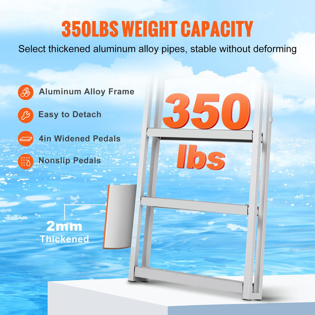 Vevor Retractable Dock Ladder 4 Steps, Aluminum Sliding Pontoon Boat Ladder With 36''-48'' Adjustable Height, 4'' Wide Step & No