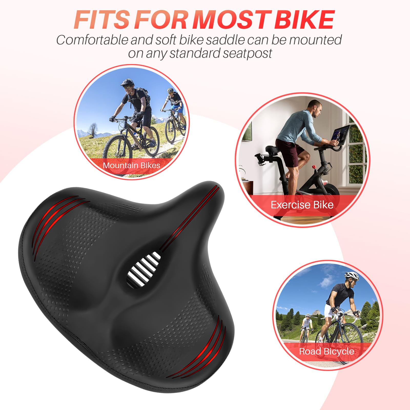 Oversized Comfort Bike Seat, Extra Wide Bike Seat Compatible With Peloton Bike, Electric Bike, Indoor Stationary Exercise Bike O