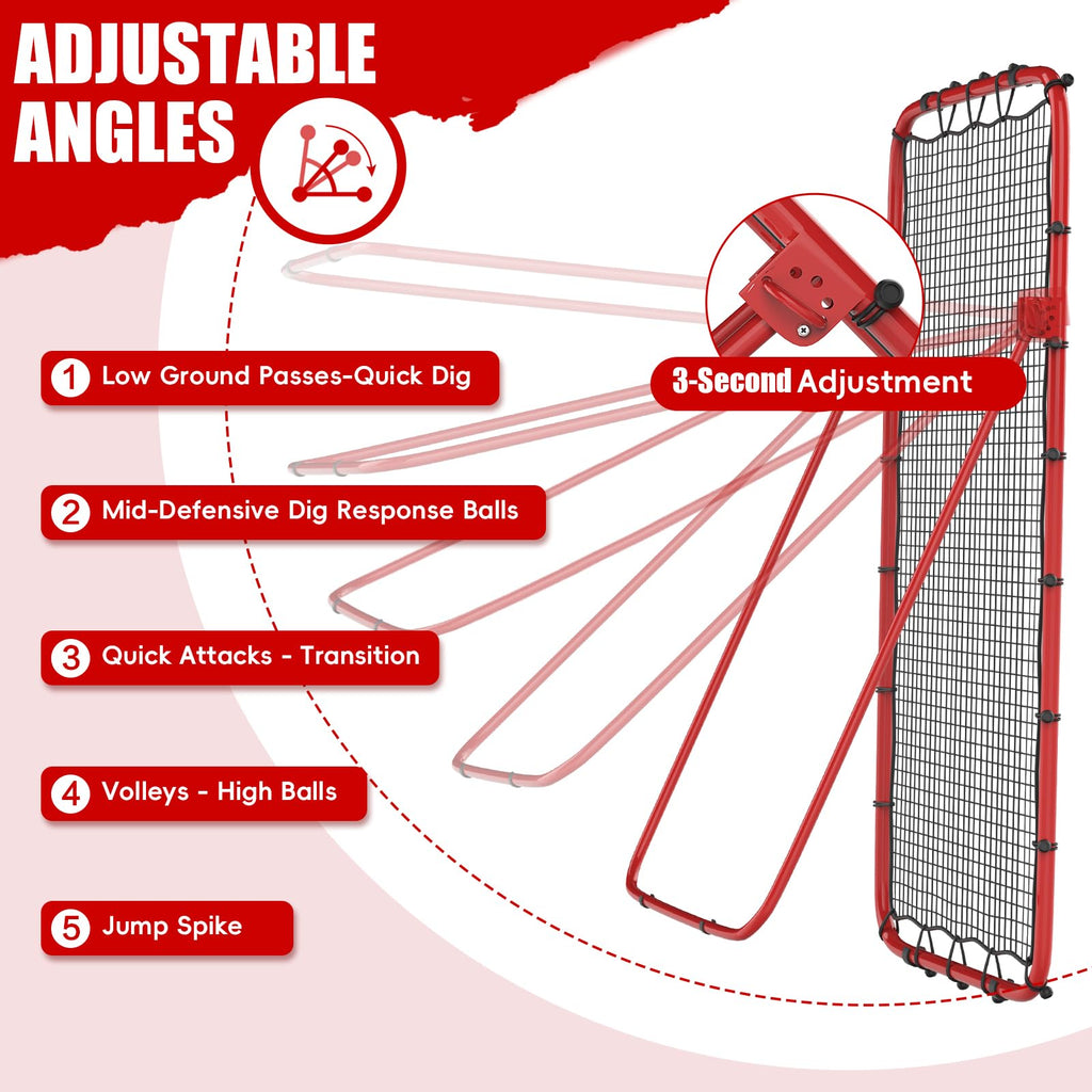 Volleyball Rebounder Net 7x4 Ft, 5-Angle Adjustable Rebounder Net for Practicing Digging, Setting, Spiking, Bounce Back Training