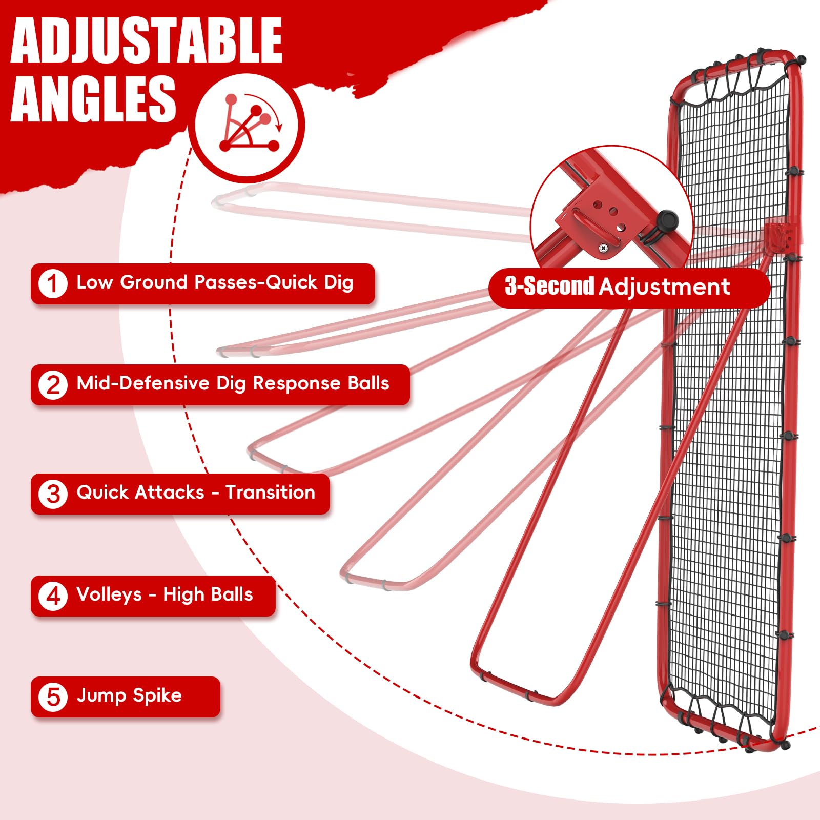 Volleyball Rebounder Net 7x4 Ft, 5-Angle Adjustable Rebounder Net for Practicing Digging, Setting, Spiking, Bounce Back Training