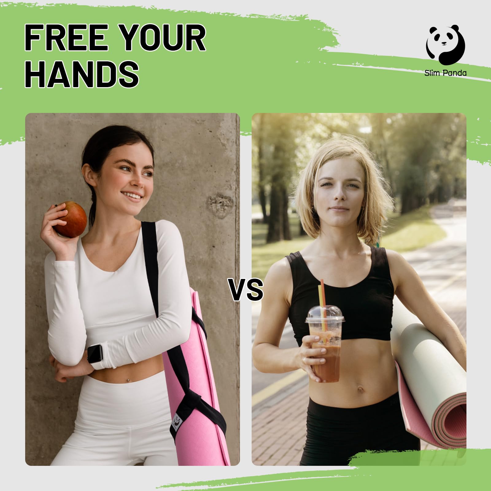 Slim Panda Yoga Mat Straps For Carrying,Adjustable Yoga Mat Carrier, Yoga Mat Sling(Yoga Mat Not Included)(Black 2.3M)