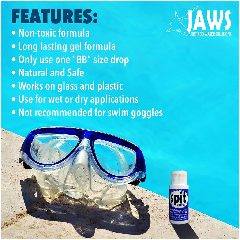 Jaws Spit Anti-Fog Gel Solution Defogger For Snorkel Mask, Scuba Divers, Paintball, Eye Wear, Sport Goggles, Made In The Usa