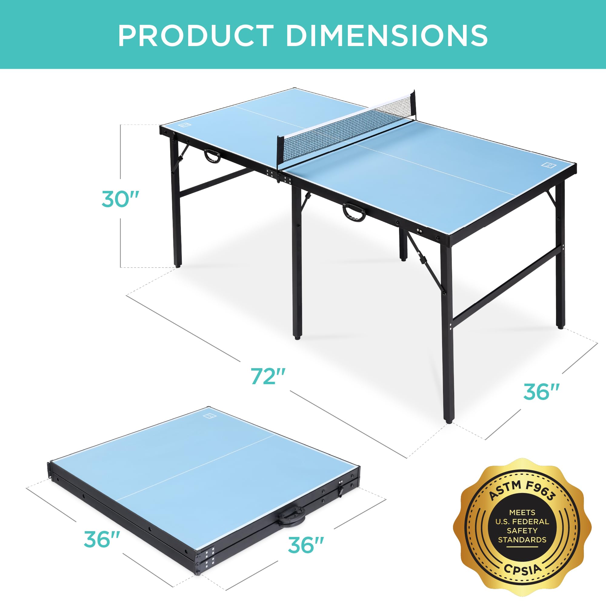 Best Choice Products 6X3Ft Portable Ping Pong Table, Mid-Size Folding Indoor Outdoor Table Tennis W/ 2 Paddles, 4 Balls Included
