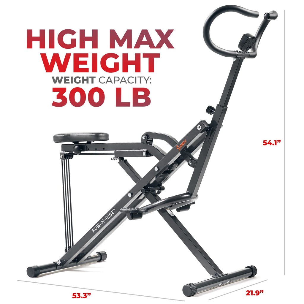 Sunny Health & Fitness Row-N-Ride Plus, Heavy Duty Assisted Squat Machine With 300 Lb Max Weight Capacity, Adjustable Resistance