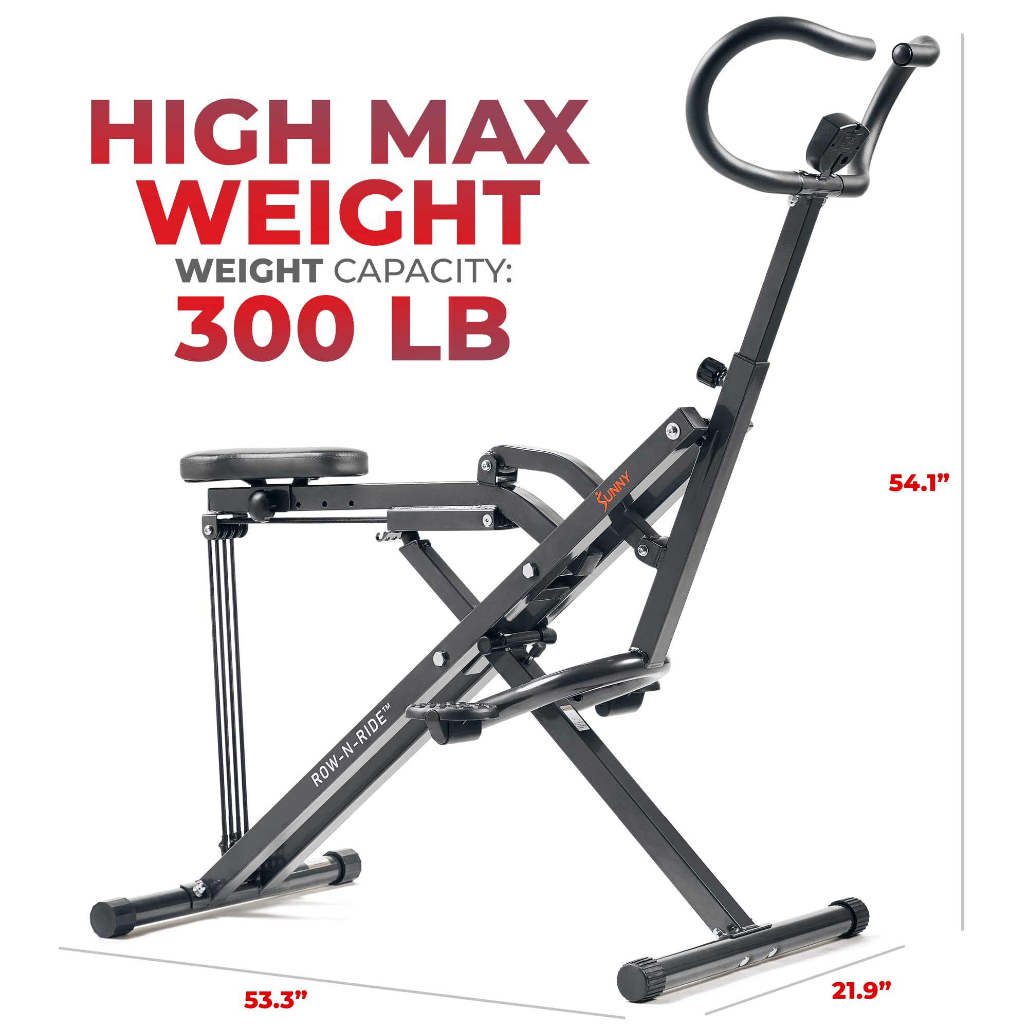 Sunny Health & Fitness Row-N-Ride Plus, Heavy Duty Assisted Squat Machine With 300 Lb Max Weight Capacity, Adjustable Resistance
