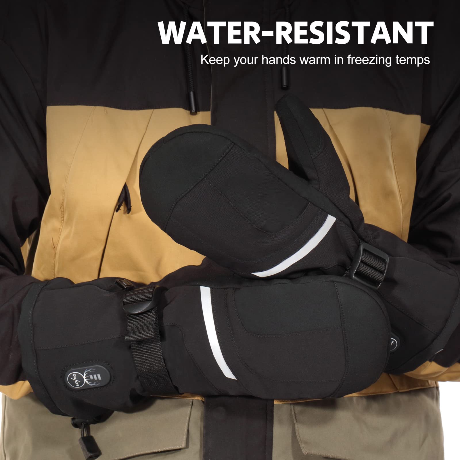 Dinsvta Heated Mittens Gloves For Men Women Battery Electric Heated Ski Gloves Rechargeable 7.4V 2200Mah Up To 6.5Hrs Water Resi