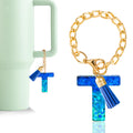 Letter Charm Accessories for Stanley Cup 1 PCS Cute Initial Keychain Handle Charm for Stanley Tumbler for Women Blue Letter T